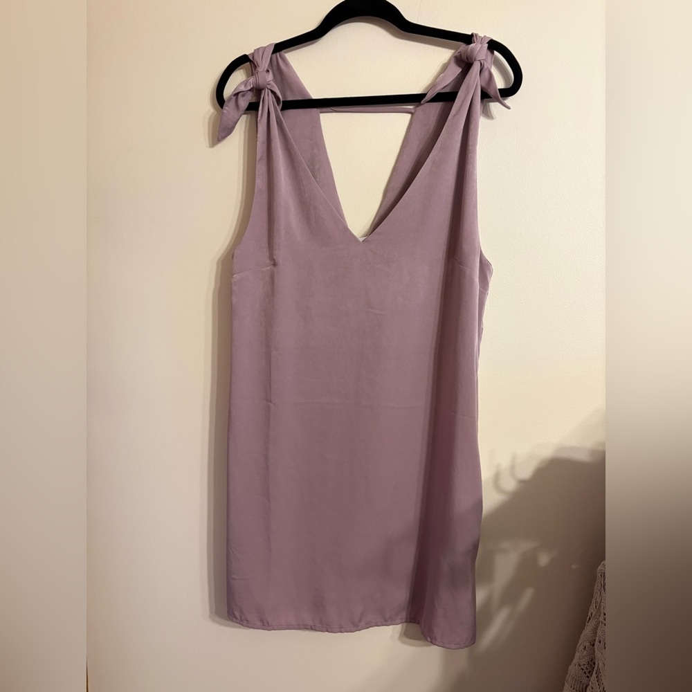 NWT Mahina Lilac Satin Tie-Shoulder Tank Dress with pockets